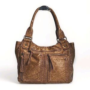 Bueno Brown Grainy Wash Faux Leather Textured Bag